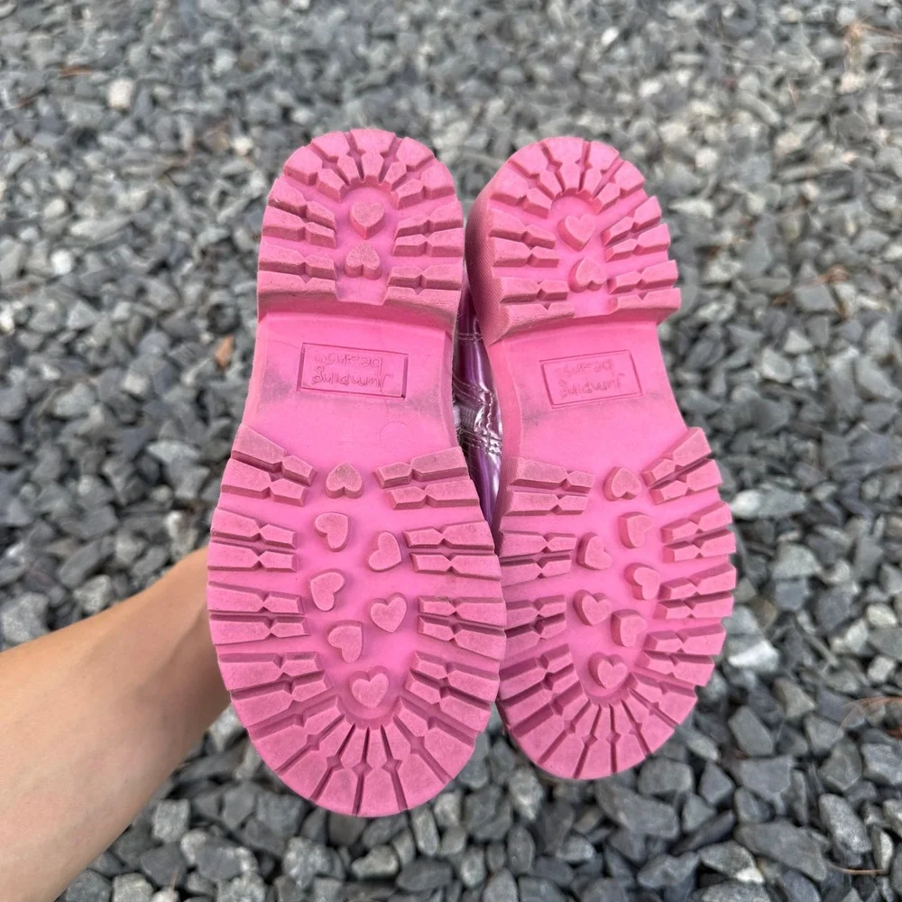 Jumping Beans Girls Metallic Pink Combat Boots Side Zip Heart Lug Sole Size 11T